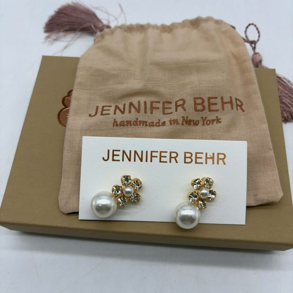 Jennifer Behr Gold and Pearl Cluster Earrings